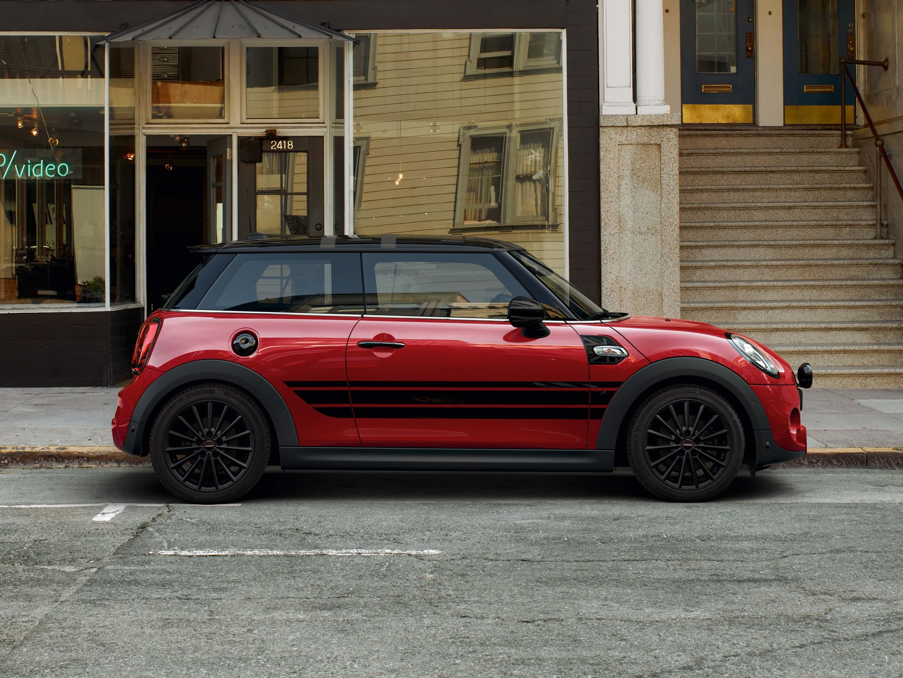 MINI John Cooper Works – red and black – side view